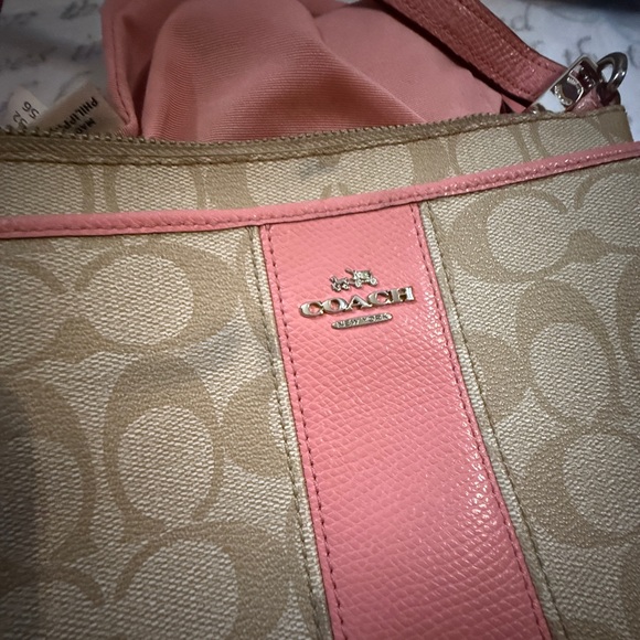 Coach PVC Leather North South Crossbody Stripe Light Khaki/Pink preowned - Picture 14 of 16